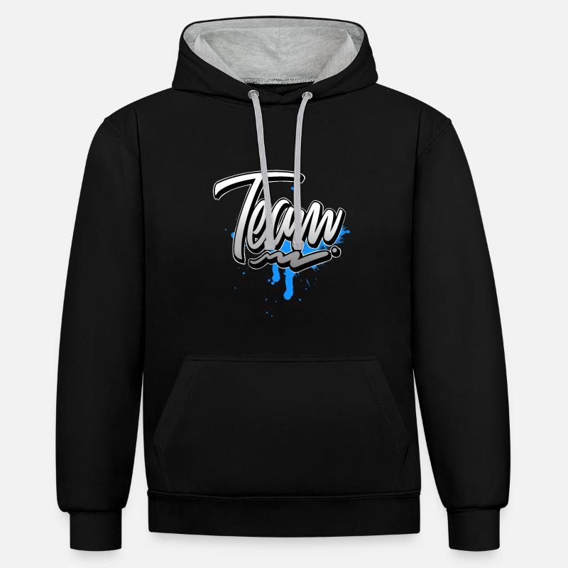Équipe - Sweat à capuche contrasté - noir/gris chiné