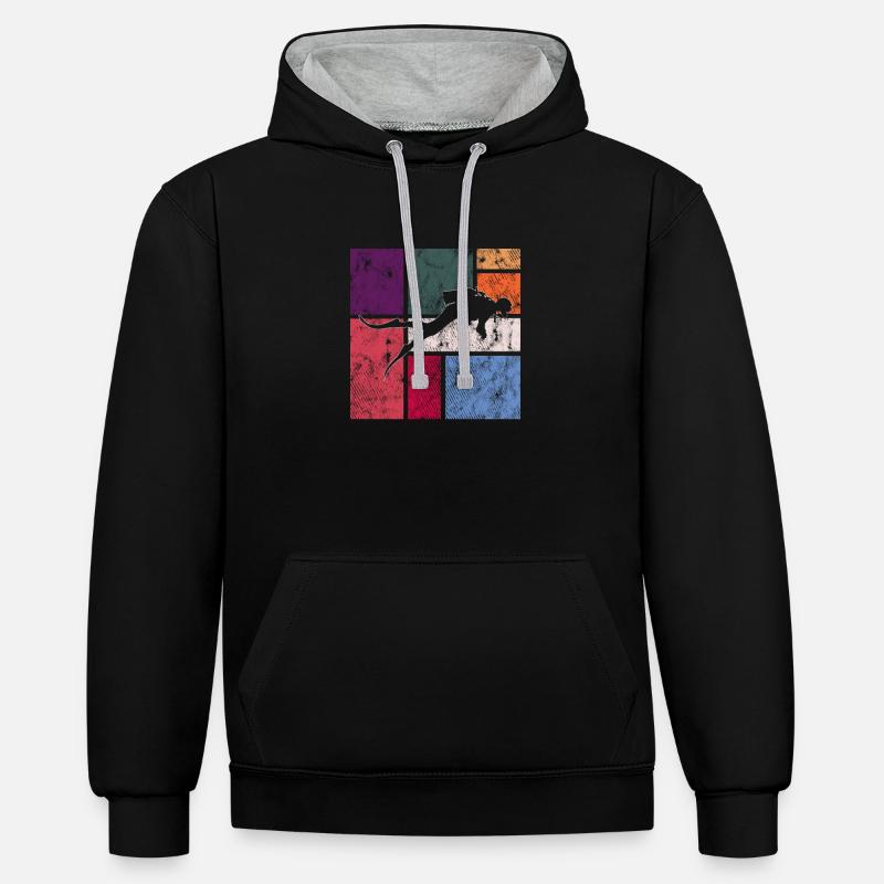 Plonger - Sweat à capuche contrasté - noir/gris chiné