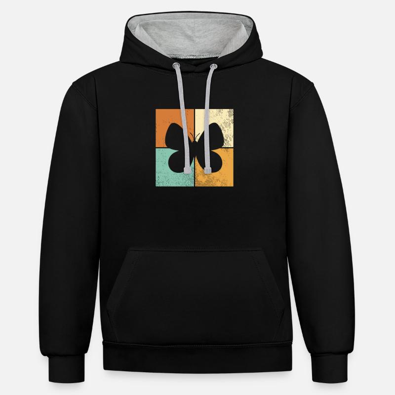 Papillon - Sweat à capuche contrasté - noir/gris chiné
