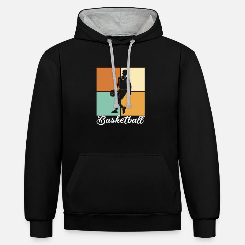 Basket-ball - Sweat à capuche contrasté - noir/gris chiné
