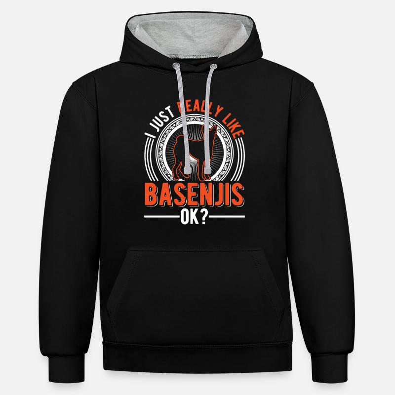 J’aime juste Basenjis - Sweat à capuche contrasté - noir/gris chiné