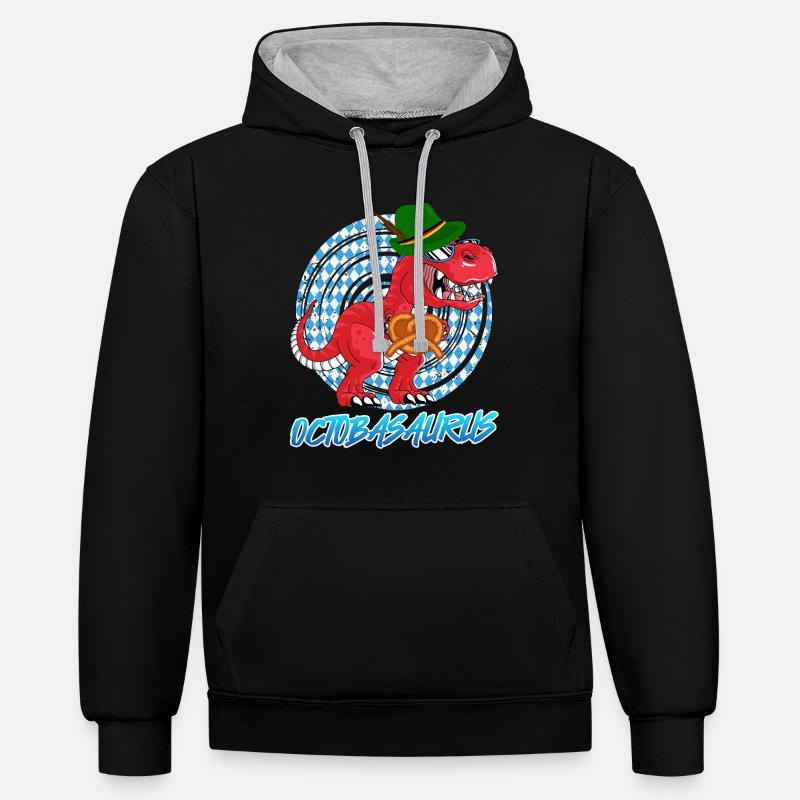 Oktobasaurus Rex Dinosaure Bretzel - Sweat à capuche contrasté - noir/gris chiné