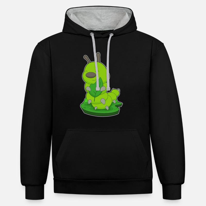 Feuille de chenille - Sweat à capuche contrasté - noir/gris chiné