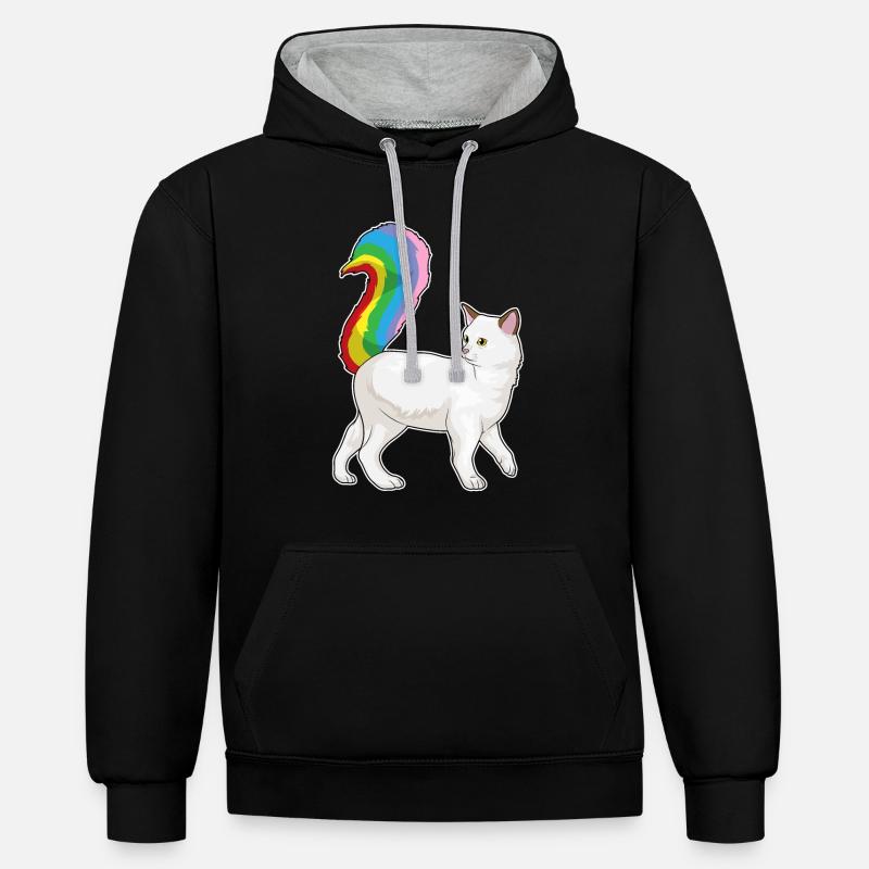 Arc-en-ciel de chat - Sweat à capuche contrasté - noir/gris chiné