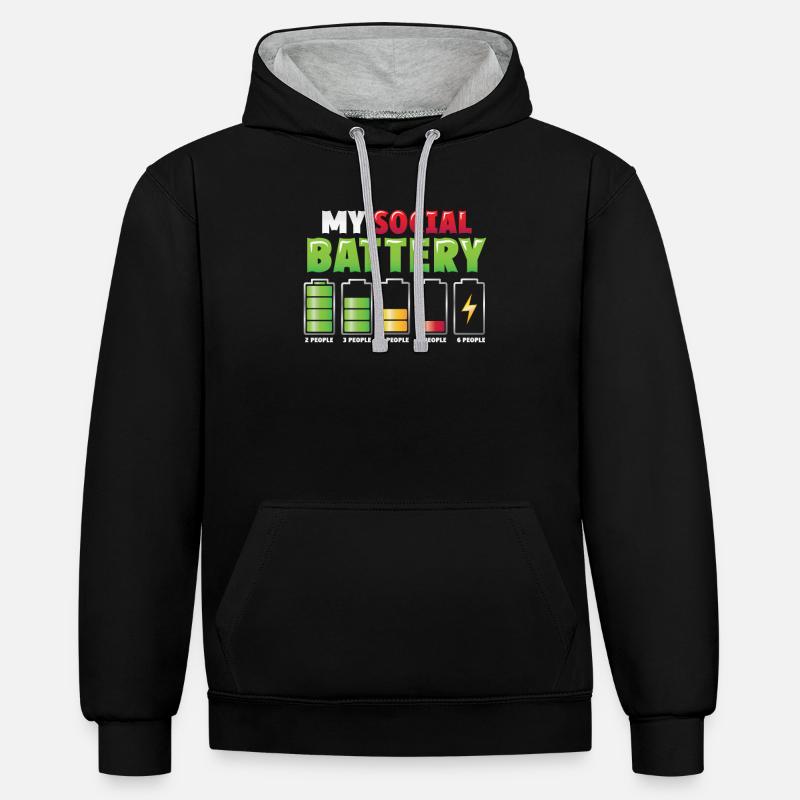 Ma batterie sociale - introverti antisocial - Sweat à capuche contrasté - noir/gris chiné