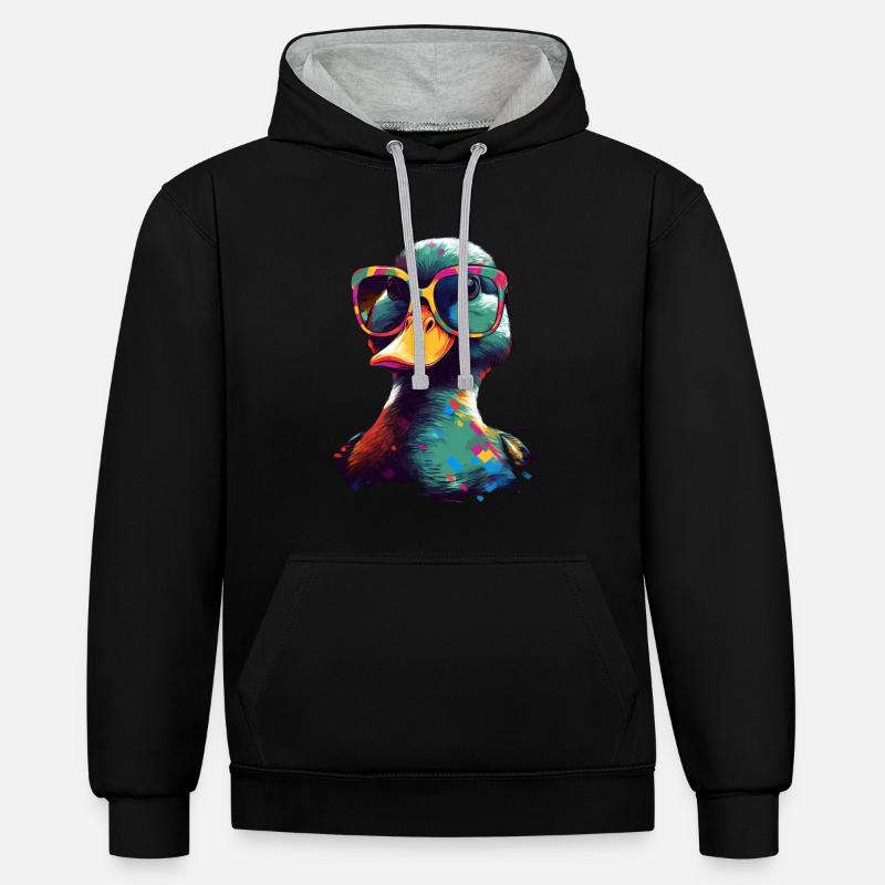 Canards avec lunettes de soleil - Sweat à capuche contrasté - noir/gris chiné