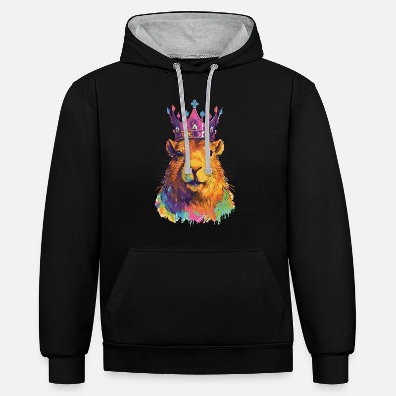 Capybara avec capybara couronne - Sweat à capuche contrasté - noir/gris chiné