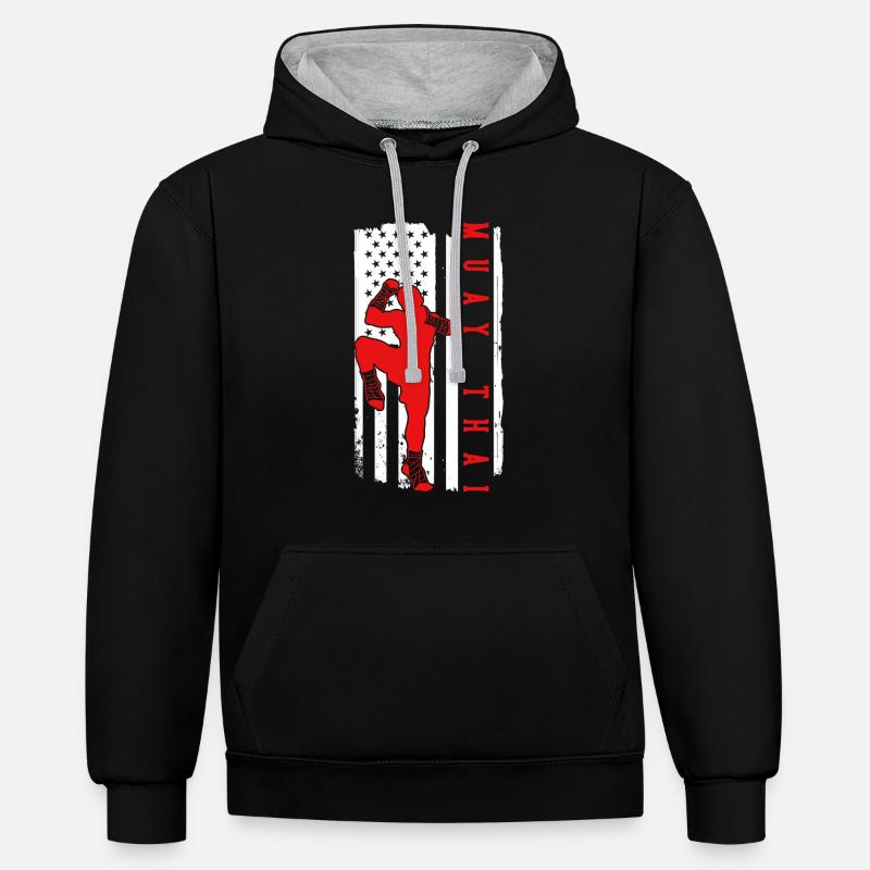 Muay Thai Boxe - Sweat à capuche contrasté - noir/gris chiné
