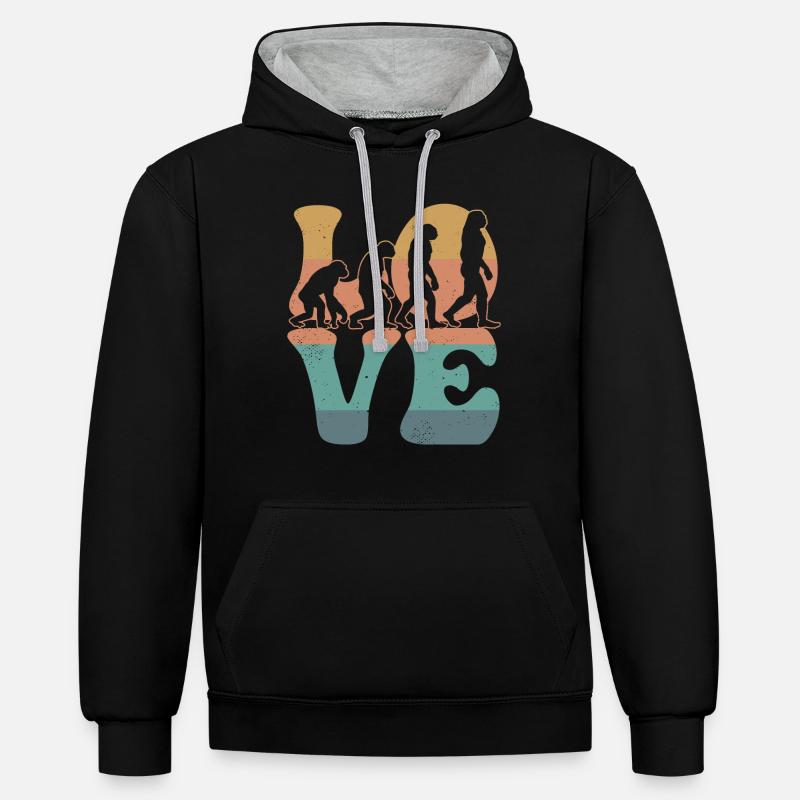 Charles Darwin Evolutionstheorie LIEBE - Kontrast-Hoodie - Schwarz/Grau meliert