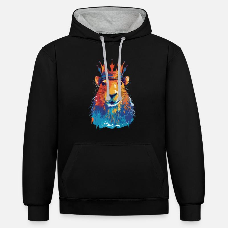 Capybara avec capybara couronne - Sweat à capuche contrasté - noir/gris chiné