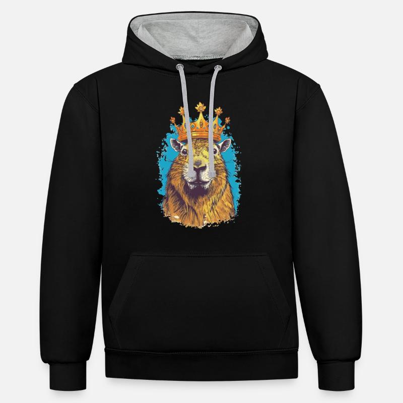 Capybara avec capybara couronne - Sweat à capuche contrasté - noir/gris chiné