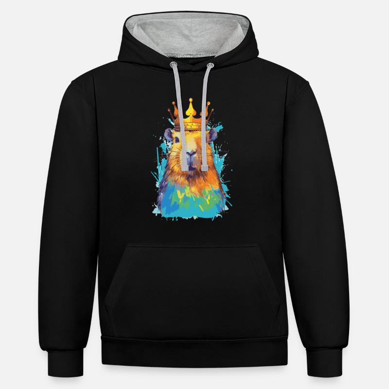 Capybara avec capybara couronne - Sweat à capuche contrasté - noir/gris chiné