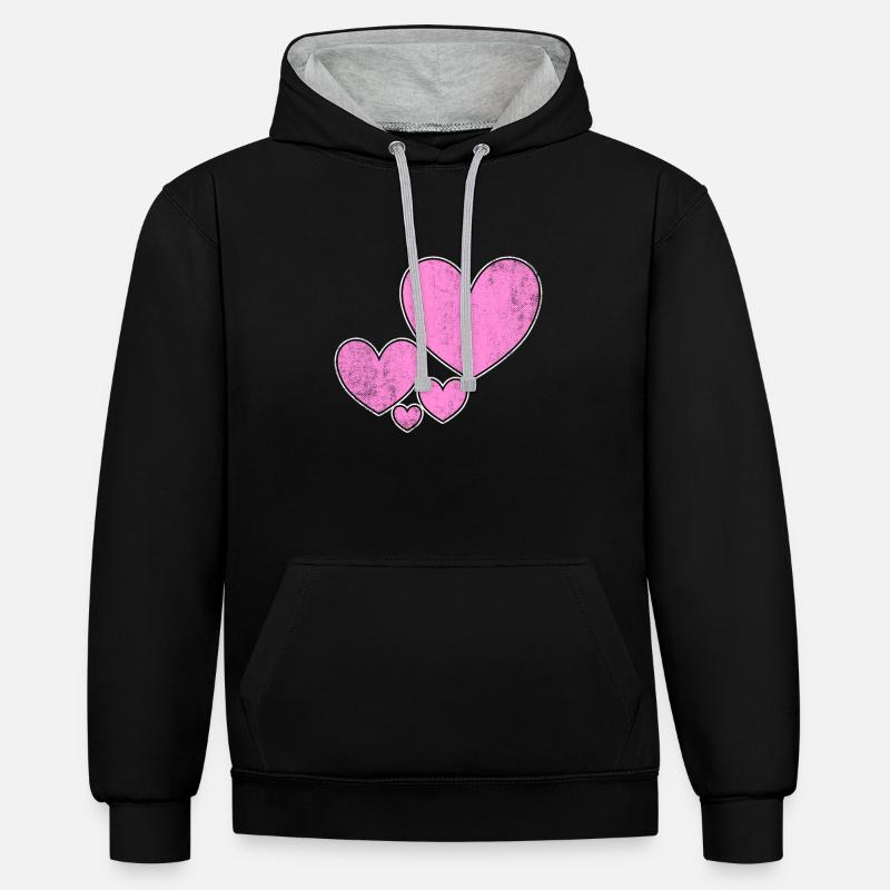 Cœurs dans l’amour Cœurs - Sweat à capuche contrasté - noir/gris chiné