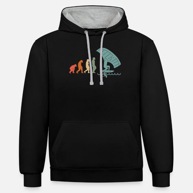 Wingfoil-Surfer Wingfoiling Hydrofoil Evolution - Kontrast-Hoodie - Schwarz/Grau meliert