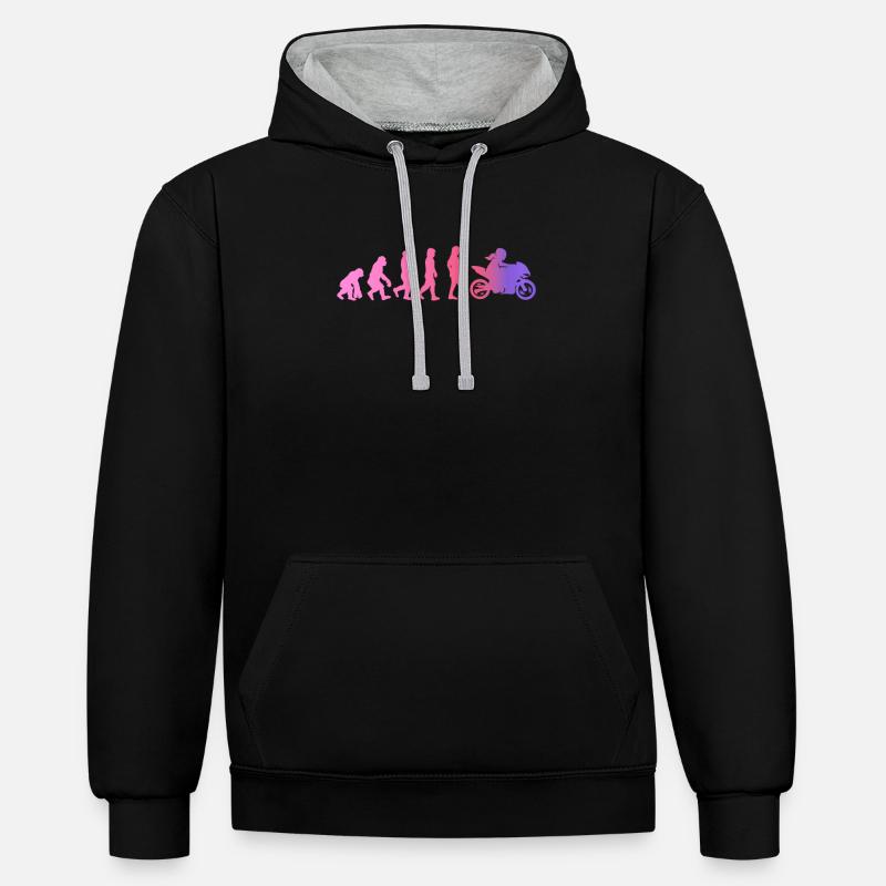 Motorradfahrerin Geschenk Bikerin Evolution - Kontrast-Hoodie - Schwarz/Grau meliert