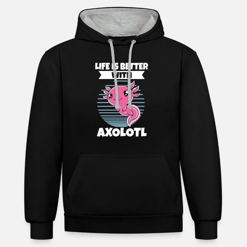 Axolotl drôle Axolotl mignon - Sweat à capuche contrasté - noir/gris chiné