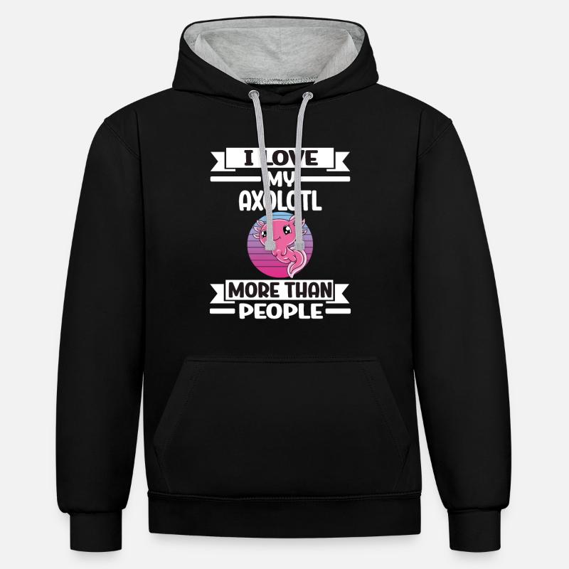 Axolotl drôle Axolotl mignon - Sweat à capuche contrasté - noir/gris chiné