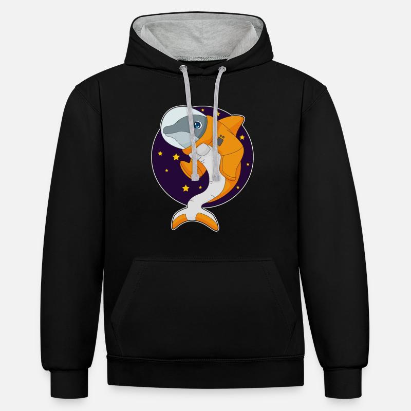 Dauphin Astronaute Espace - Sweat à capuche contrasté - noir/gris chiné
