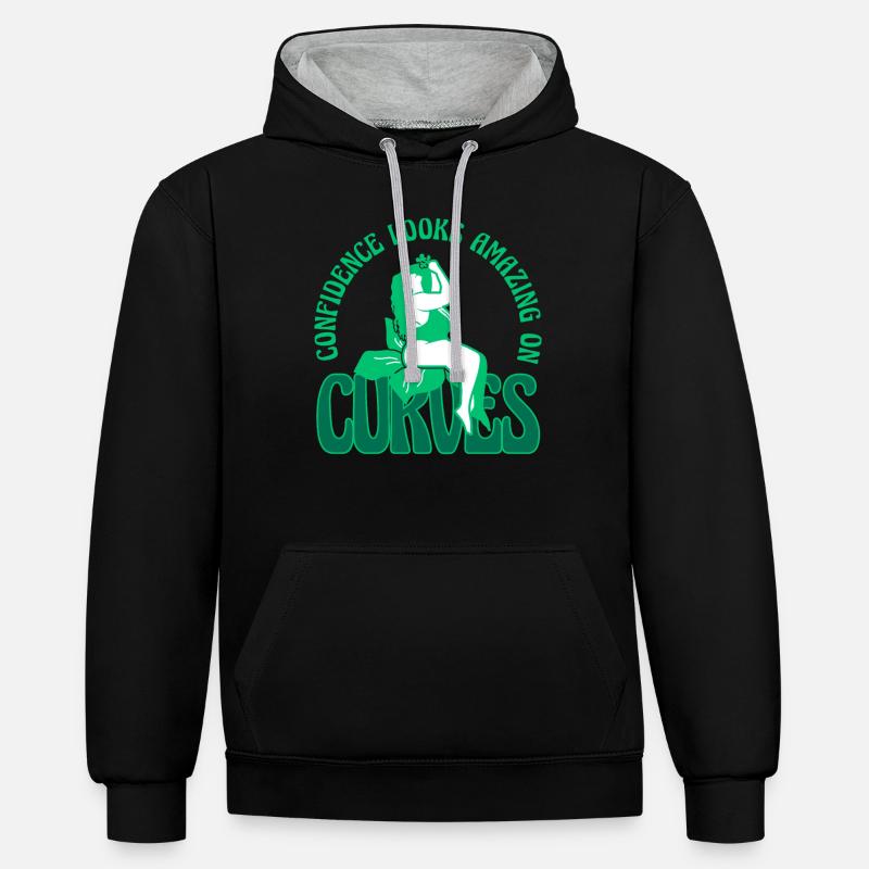 Curvy Chick Acceptation du corps - Sweat à capuche contrasté - noir/gris chiné