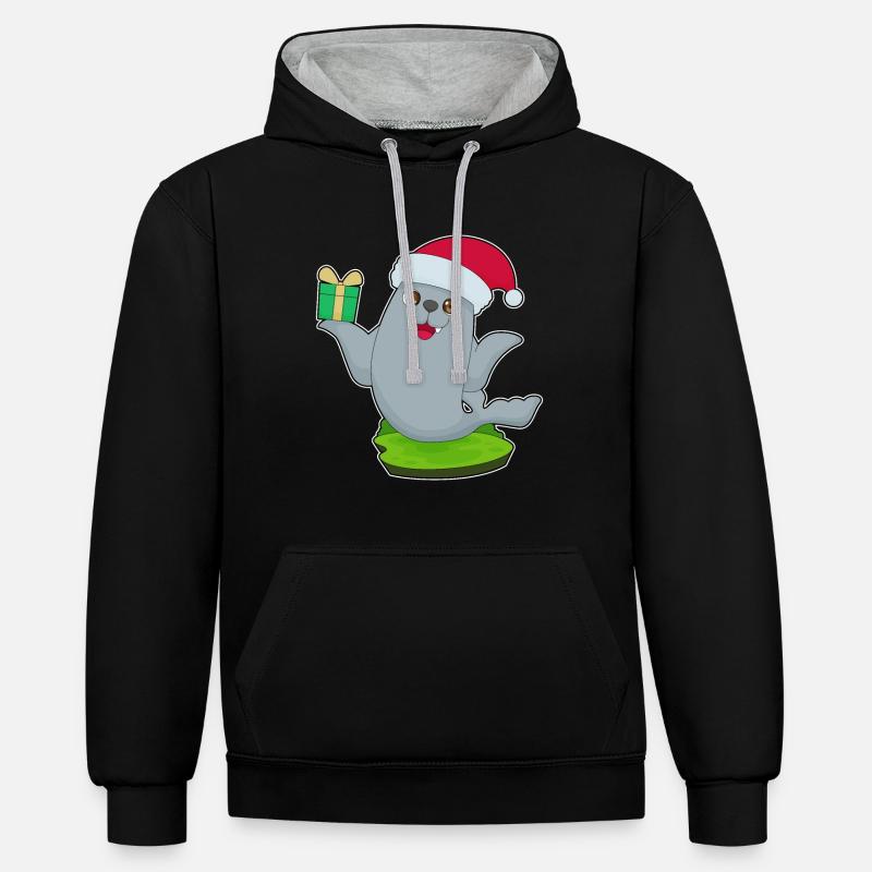 Paquet de Noël scellé - Sweat à capuche contrasté - noir/gris chiné