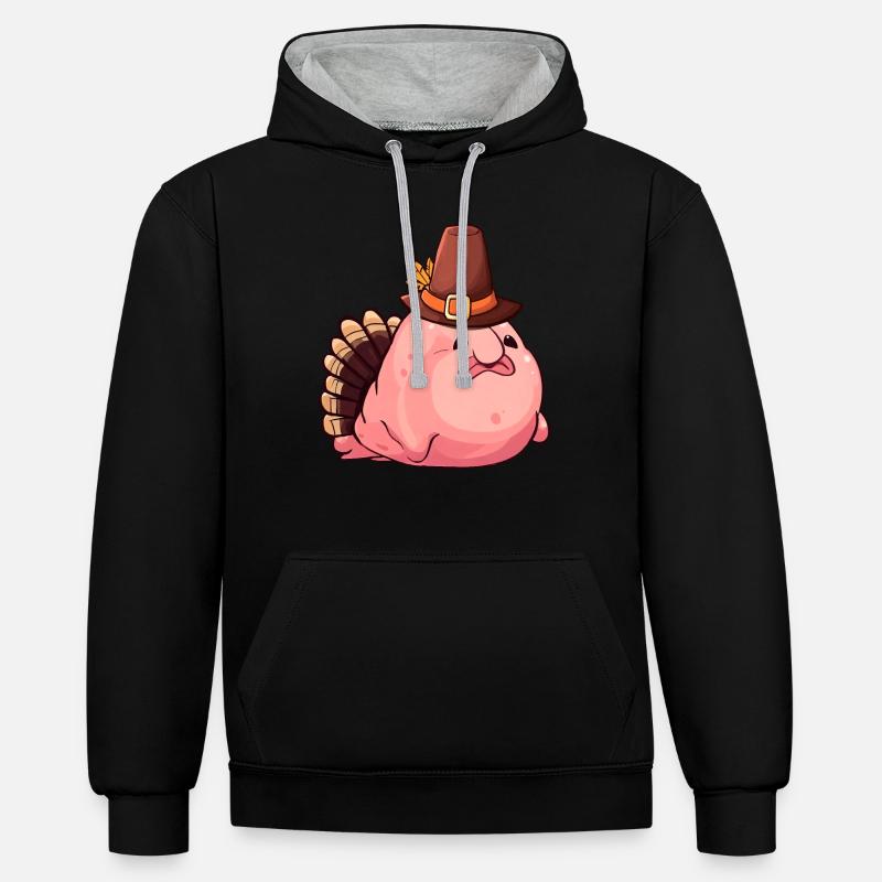 Action de grâces, Blobfish, Dinde - Sweat à capuche contrasté - noir/gris chiné