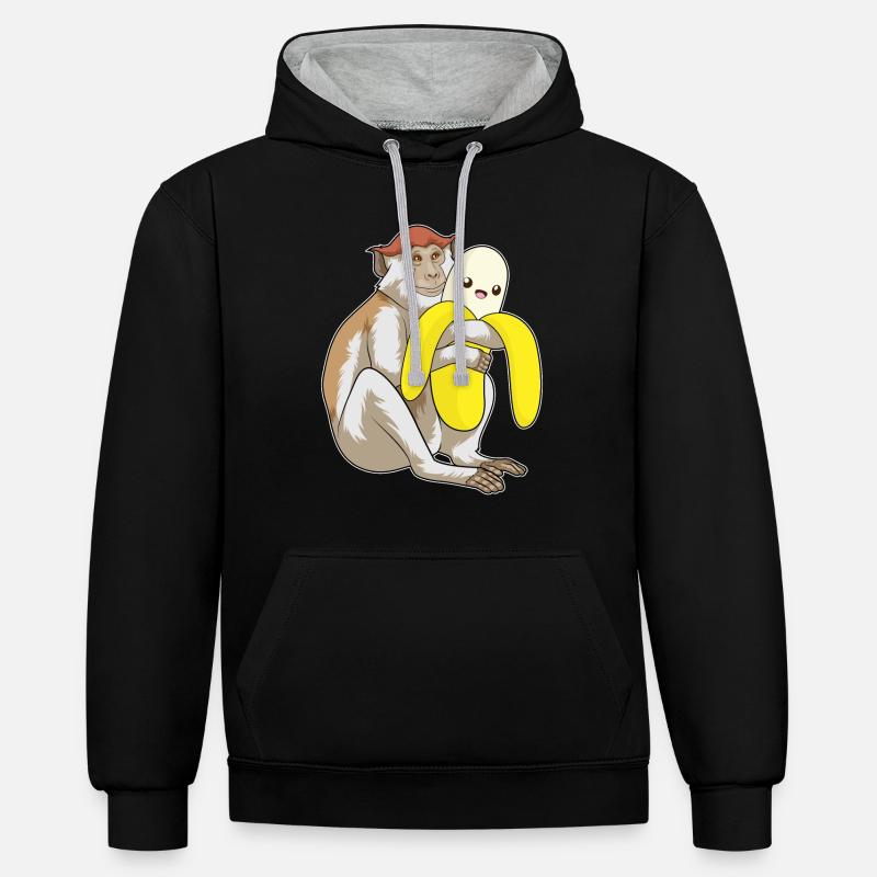 Singe Peluche - Sweat à capuche contrasté - noir/gris chiné
