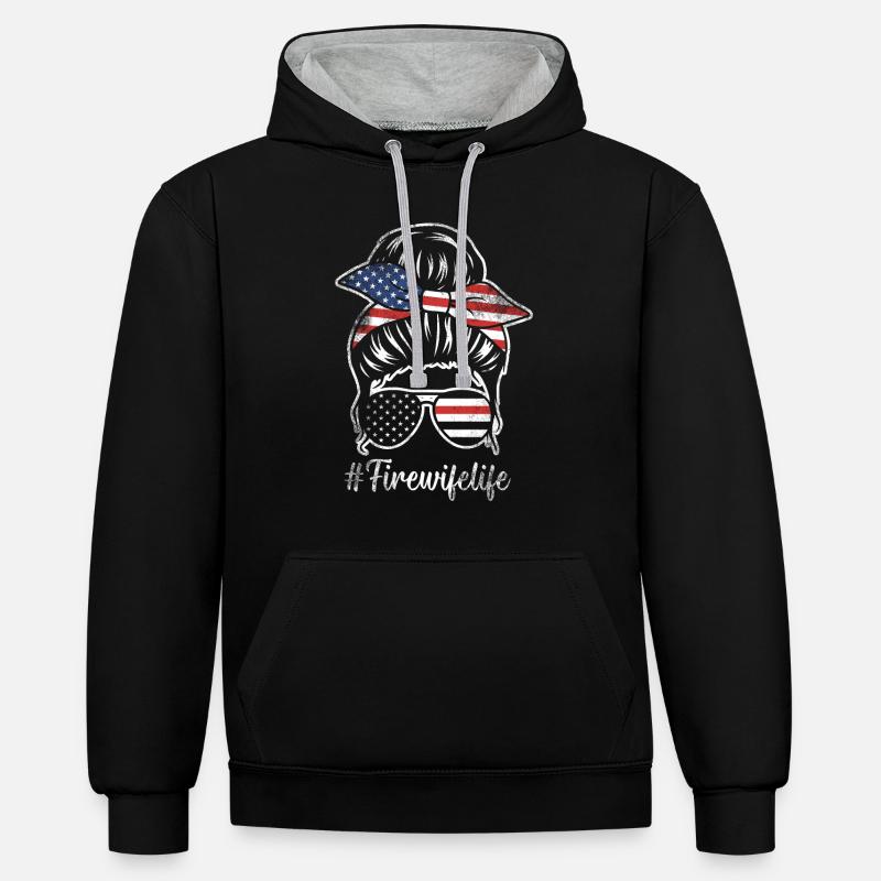 Équipes de pompiers ́ - Sweat à capuche contrasté - noir/gris chiné