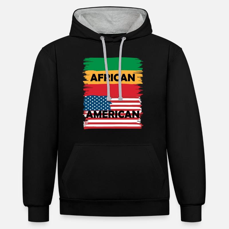 Fier Afro-Américain. Illustrations de drapeaux - Sweat à capuche contrasté - noir/gris chiné