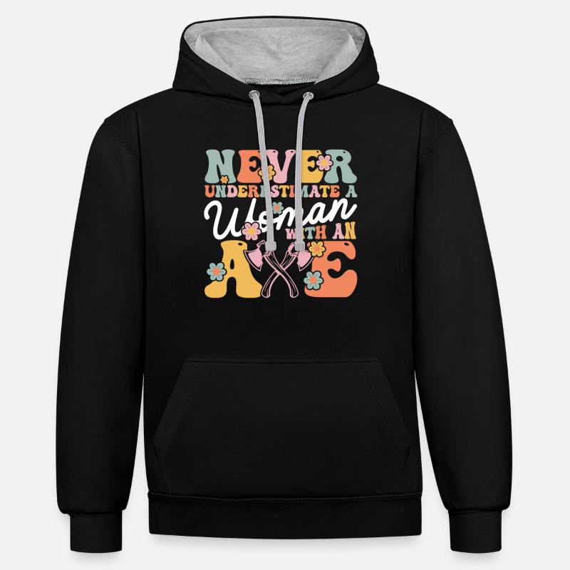 Fille de lancer de hache - Sweat à capuche contrasté - noir/gris chiné
