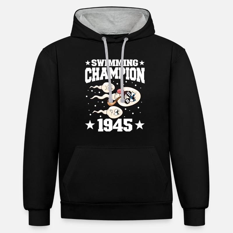 1945 Anniversaire 79 ans - Sweat à capuche contrasté - noir/gris chiné