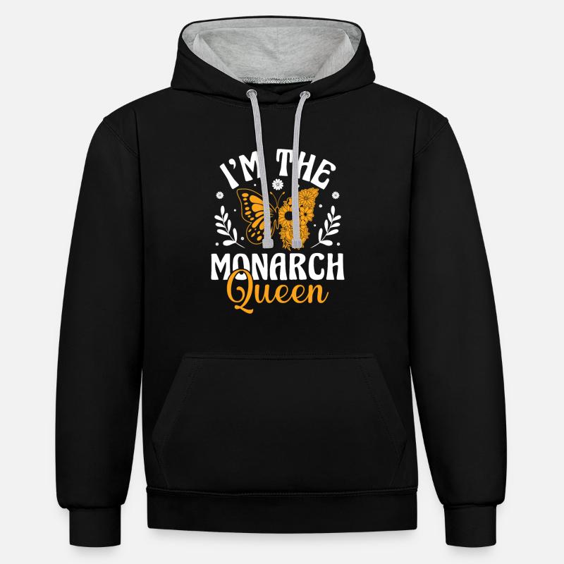 Reine monarque - Papillon monarque - Sweat à capuche contrasté - noir/gris chiné