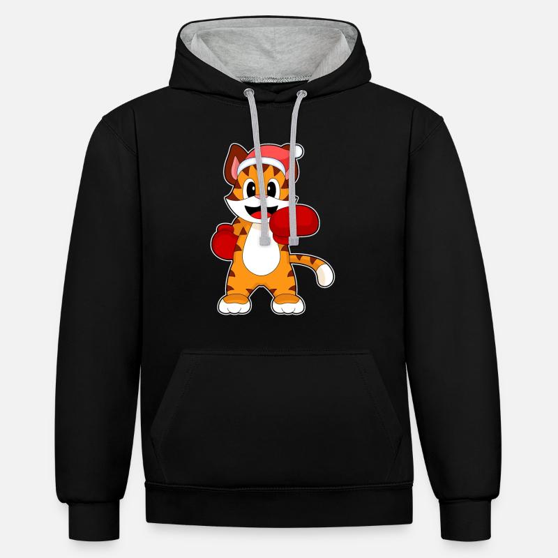 Boxer de Noël tigre - Sweat à capuche contrasté - noir/gris chiné