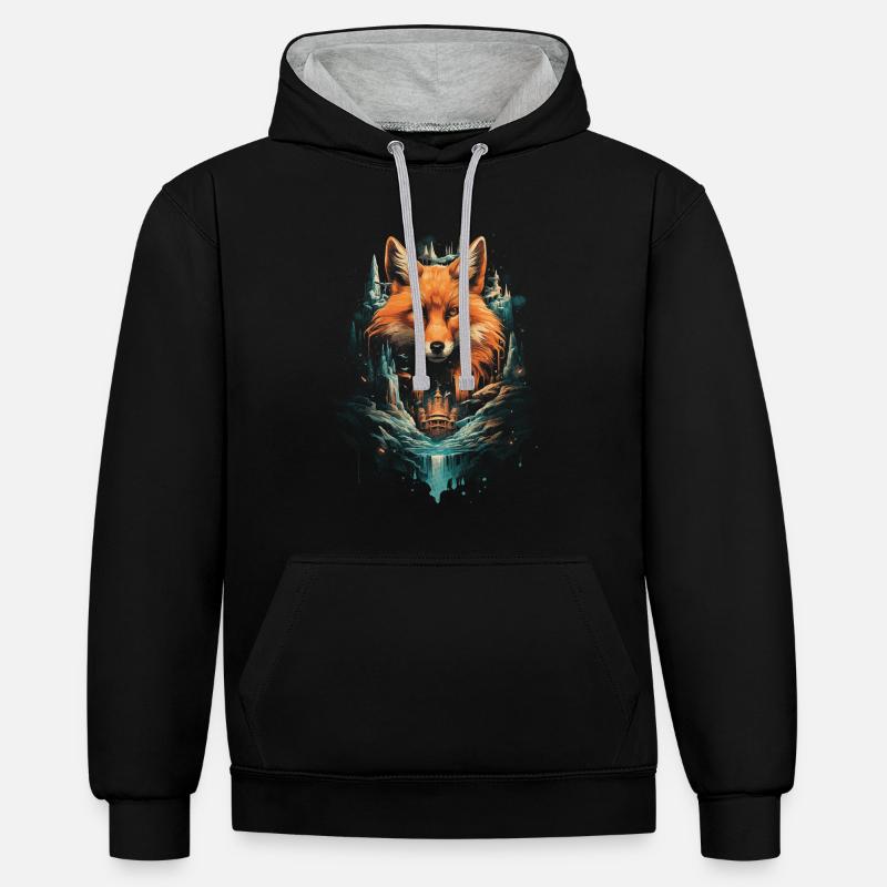 Fox Foxes Fantasy Illustration - Sweat à capuche contrasté - undefined