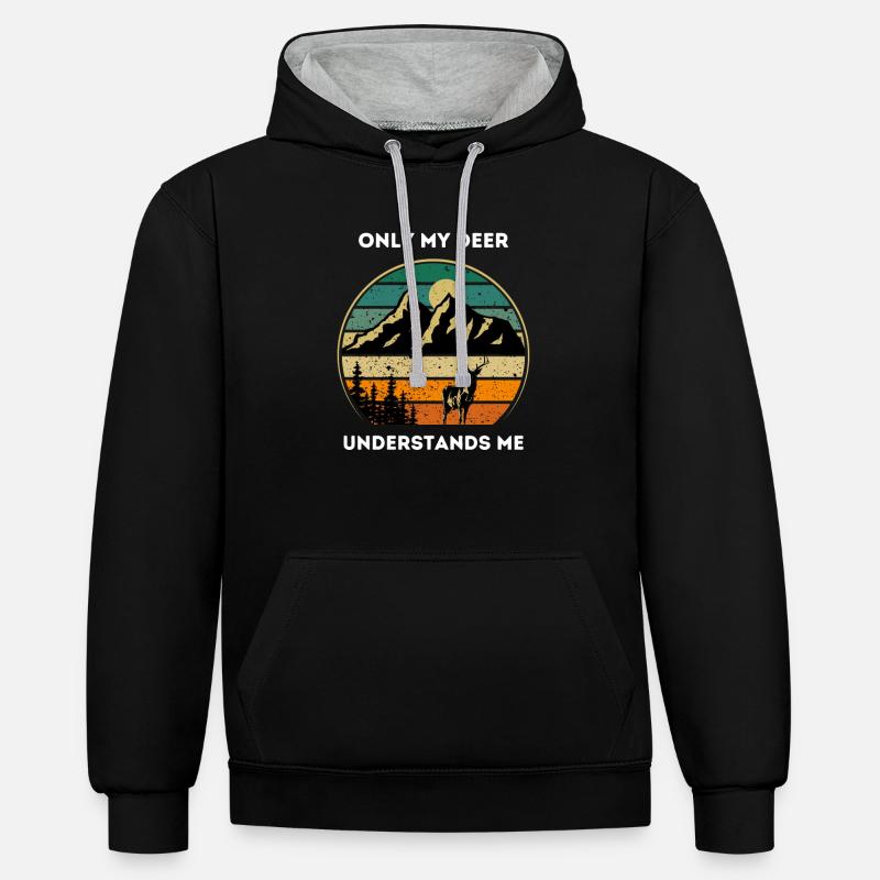 Hirschjäger Einzigartige Jagd - Kontrast-Hoodie - Schwarz/Grau meliert