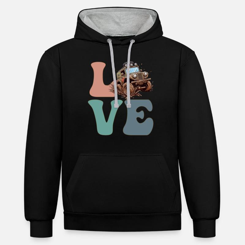 Mud Bogging Mudding Mud Racing - Kontrast-Hoodie - Schwarz/Grau meliert