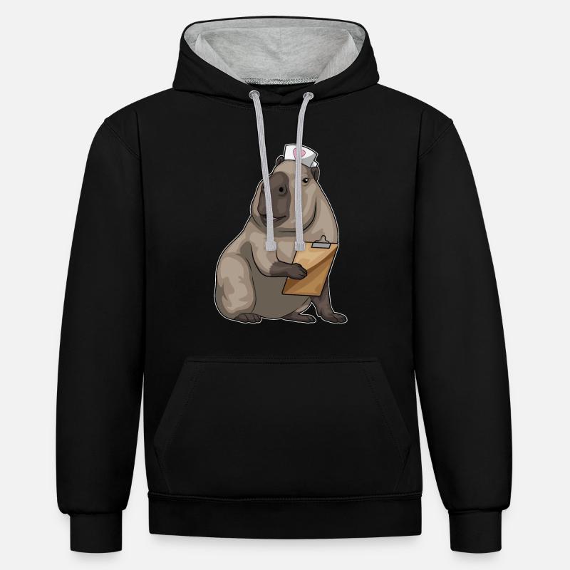 Capybara infirmière bloc-notes - Sweat à capuche contrasté - noir/gris chiné