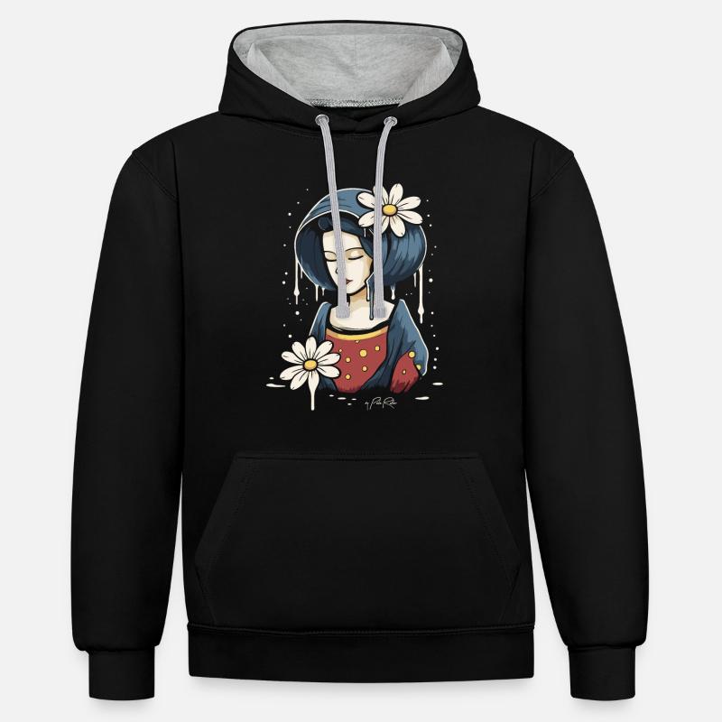 Frau mit Gänseblümchen Blumen - Kontrast-Hoodie - Schwarz/Grau meliert