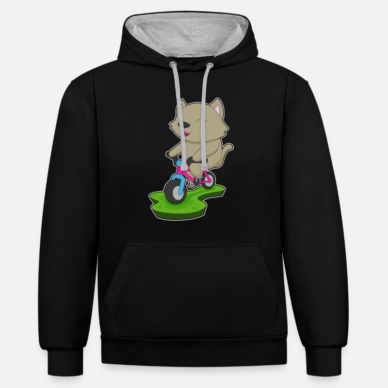 Vélo de chat - Sweat à capuche contrasté - noir/gris chiné