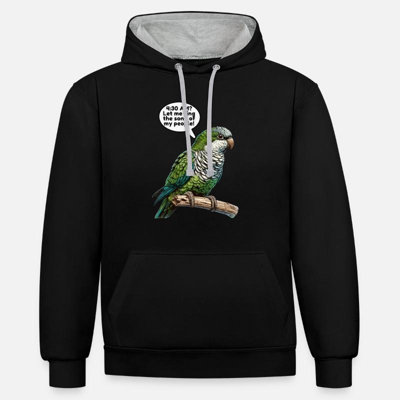 Perroquet Quaker Moine Perruche - Sweat à capuche contrasté - noir/gris chiné