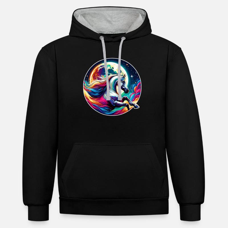 Art du cheval arabe - Sweat à capuche contrasté - noir/gris chiné