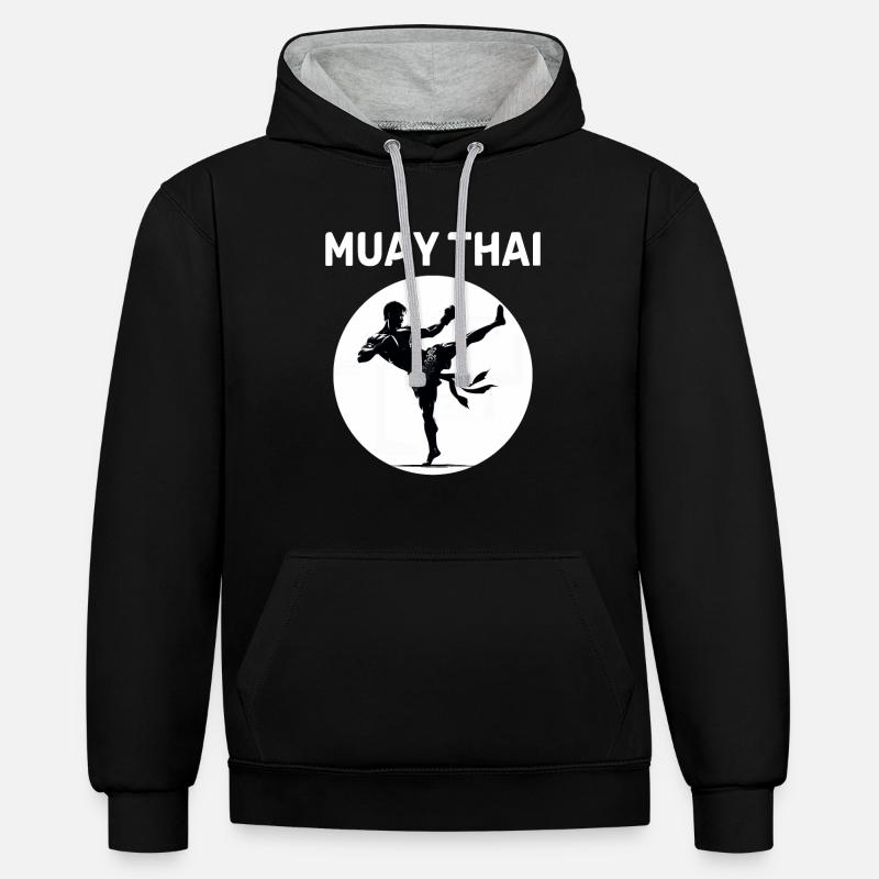 Combattant de Muay Thaï - Sweat à capuche contrasté - noir/gris chiné