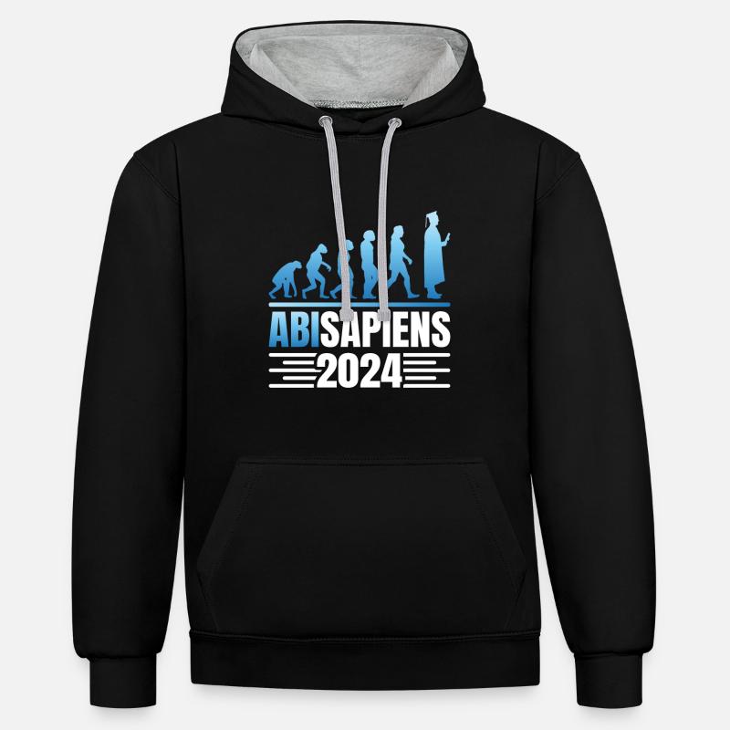 Abschlussparty AbiSapiens 2024 Evolution Abi - Kontrast-Hoodie - Schwarz/Grau meliert
