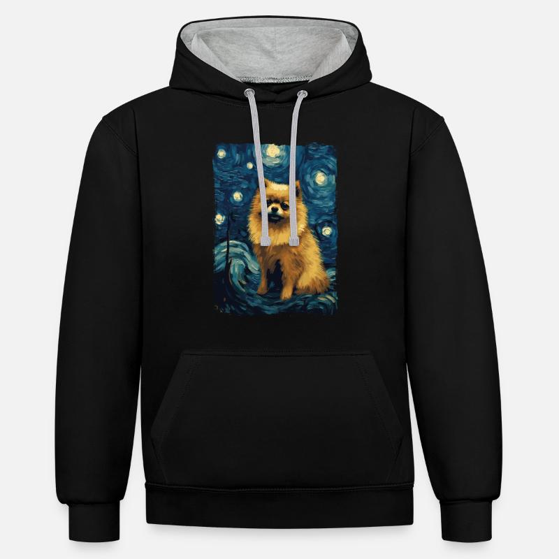 Zwergspitz Starry Night - Kontrast-Hoodie - Schwarz/Grau meliert