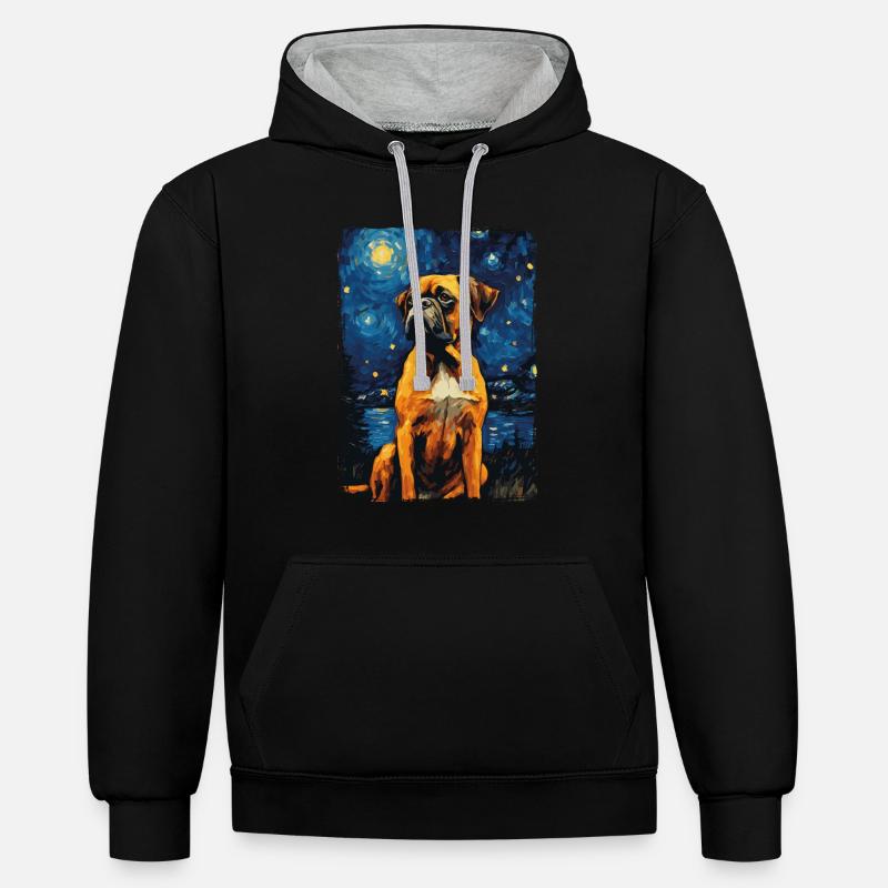 Boxer Nuit étoilée - Sweat à capuche contrasté - noir/gris chiné