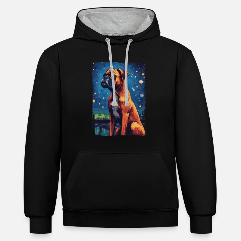 Boxer Nuit étoilée - Sweat à capuche contrasté - noir/gris chiné