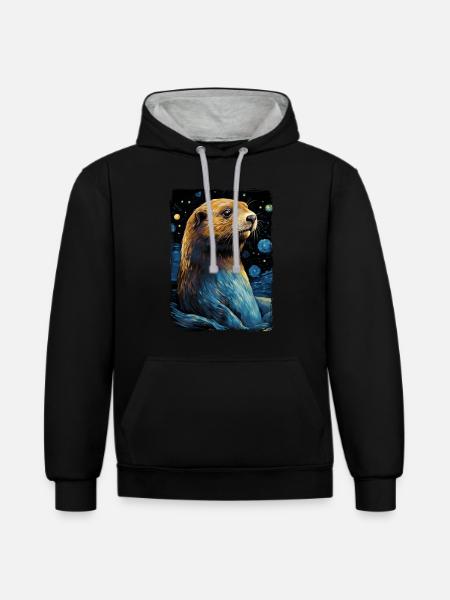 Otter Starry Night - Kontrast-Hoodie - Schwarz/Grau meliert