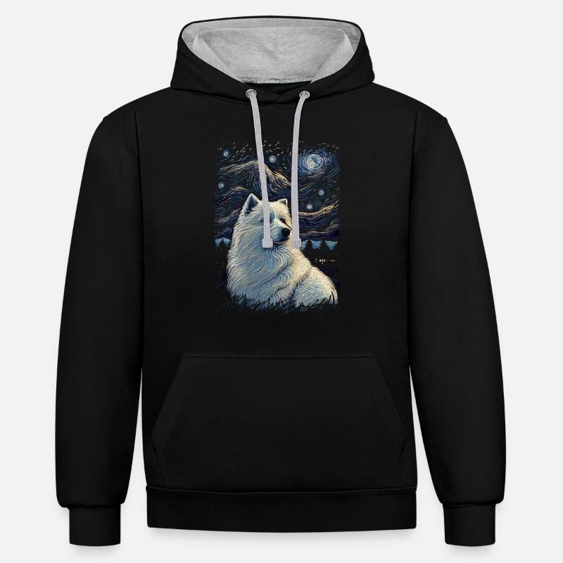 Samoyed Starry Night - Kontrast-Hoodie - Schwarz/Grau meliert