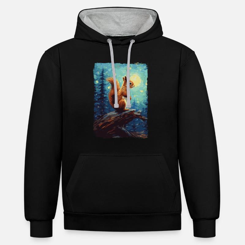 Écureuil Nuit étoilée - Sweat à capuche contrasté - noir/gris chiné
