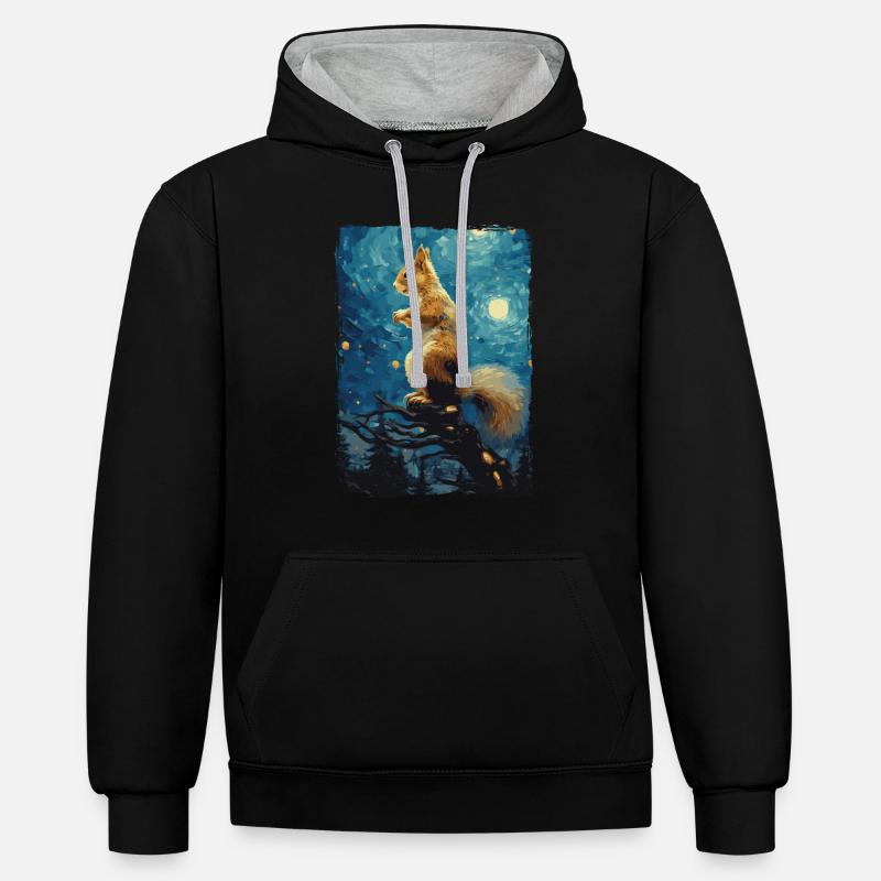Eichhörnchen Starry Night - Kontrast-Hoodie - Schwarz/Grau meliert