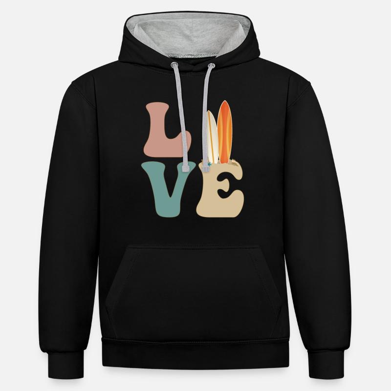 LOVE Surfer Surf à Hawaï - Sweat à capuche contrasté - noir/gris chiné